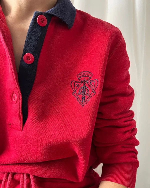 Gucci 90's Gucci Vintage sweatershirt half button red Size US M / EU 48-50 / 2 - 4 Thumbnail