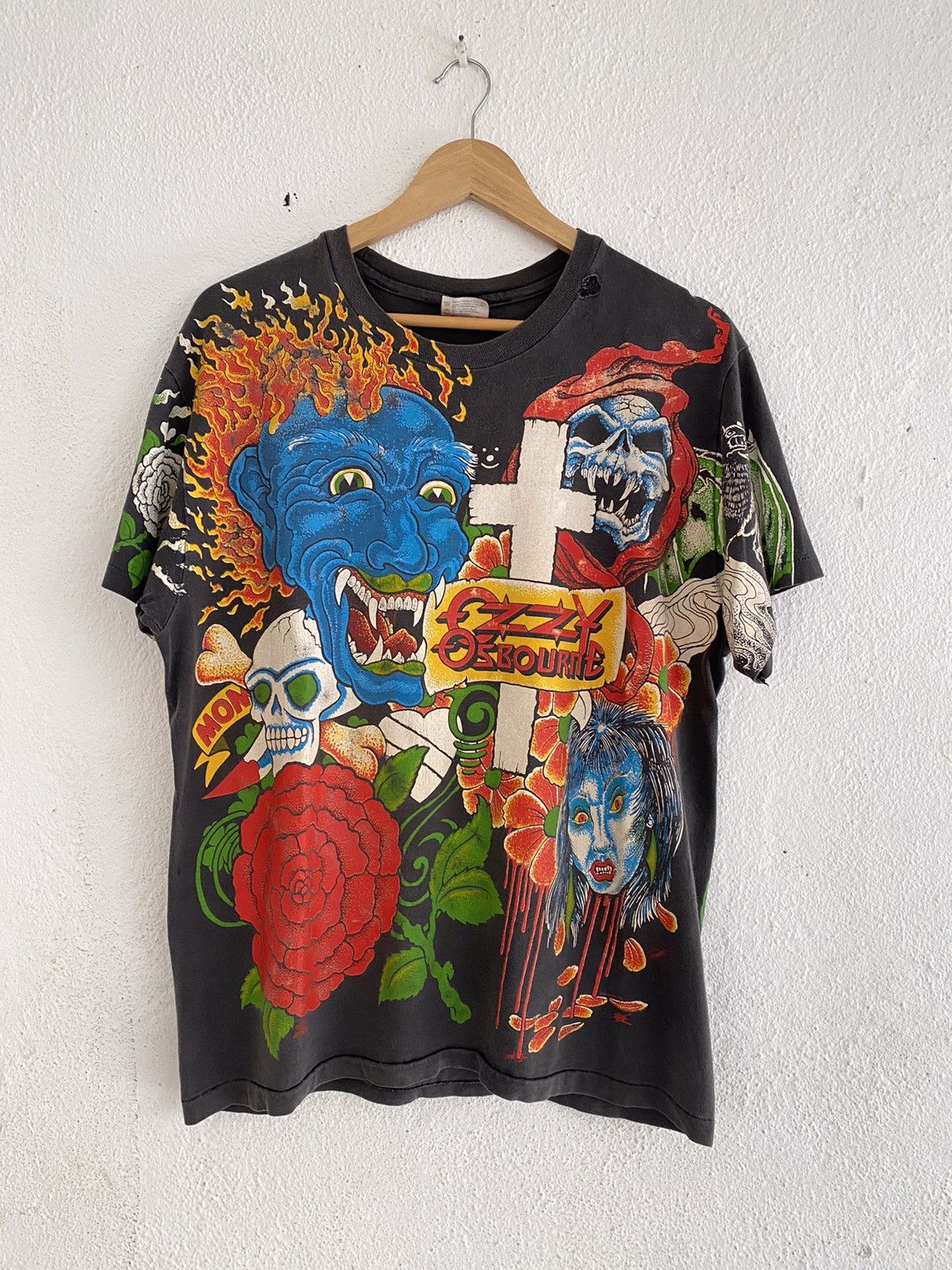 image of Band Tees x Vintage 1992 Ozzy Osbourne Tattoo Shirt in Black, Men's (Size Large)
