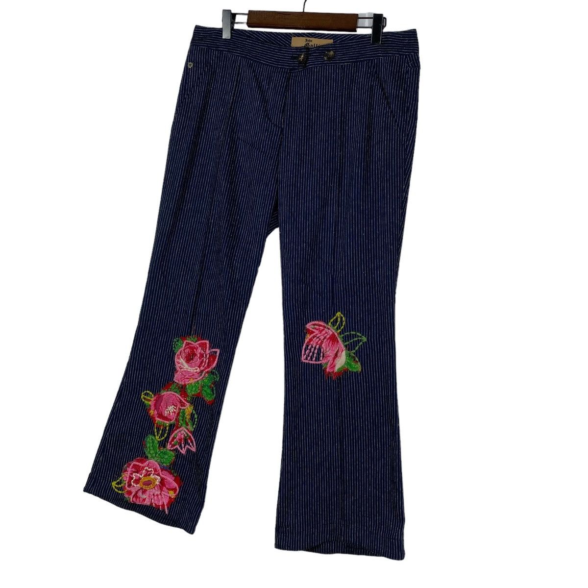 John Galliano Vintage John Galliano Floral Embroidered Pinstripe Trousers Size 32" / US 10 / IT 46 - 3 Thumbnail