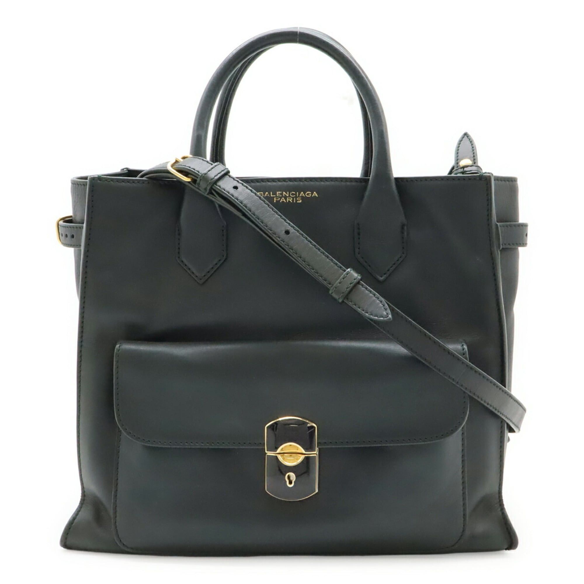 Balenciaga BALENCIAGA Padlock All Afternoon Handbag/Shoulder Bag, Dark Green Leather, Key Missing, 305593 Size ONE SIZE - 1 Thumbnail