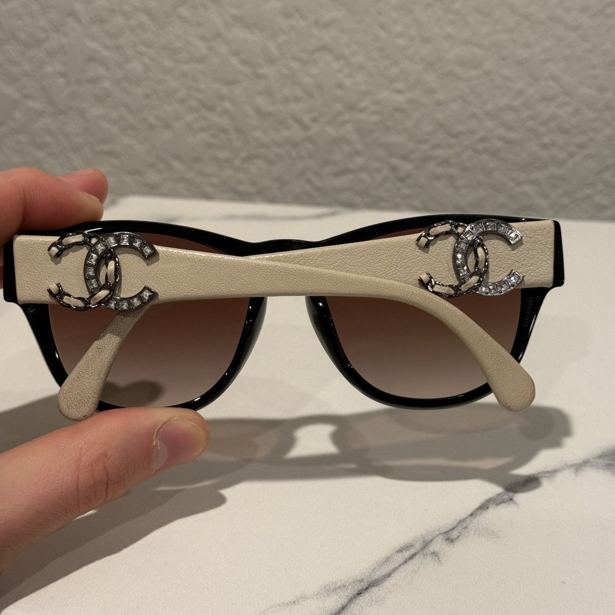 Chanel Chanel 5455-Q-B Black Acetate & Beige Leather Sunglasses Size ONE SIZE - 12 Thumbnail