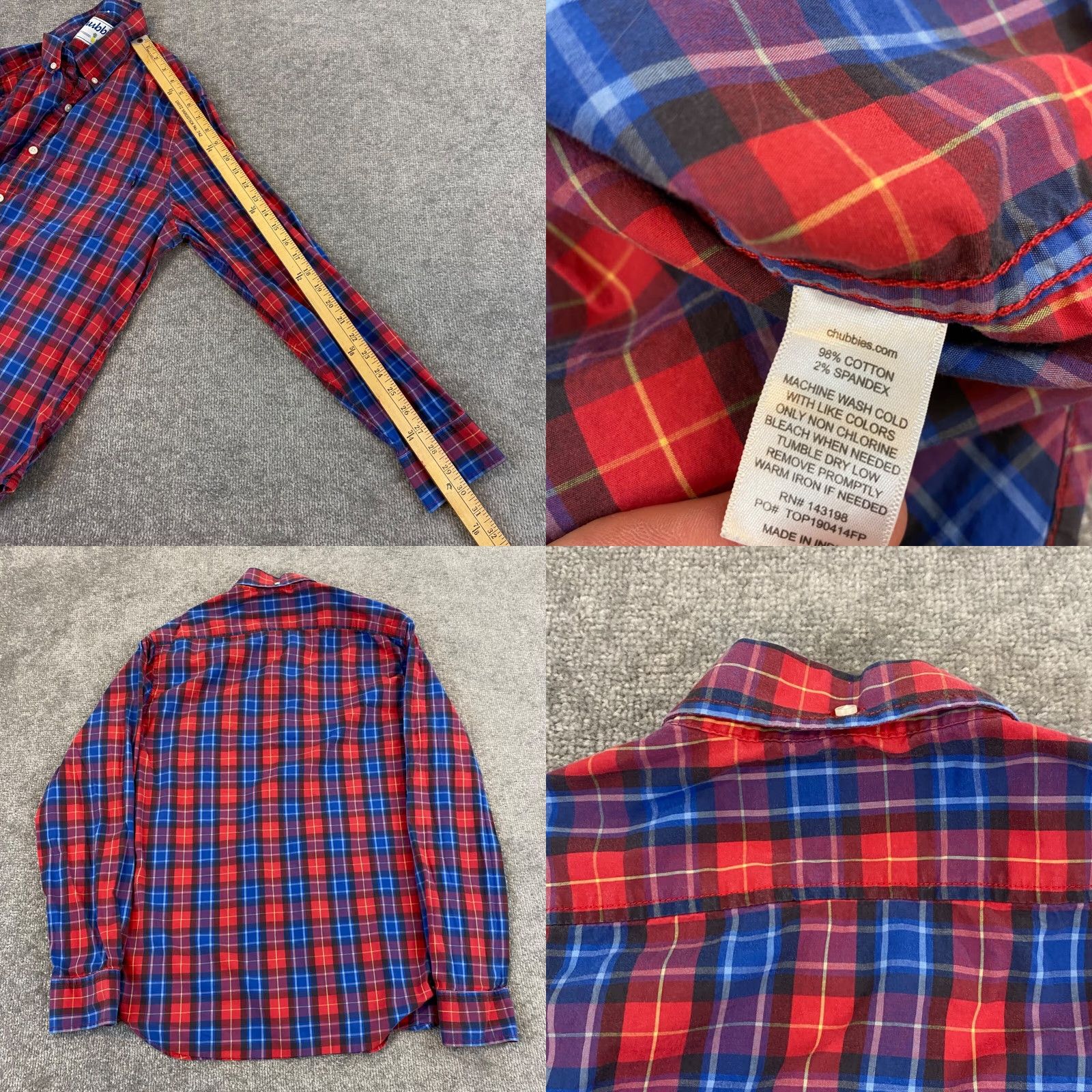 Chubbies Chubbies Shirt Mens Medium Red Blue Plaid Button-Down Pocket Dress Top L/S Size US M / EU 48-50 / 2 - 8 Thumbnail