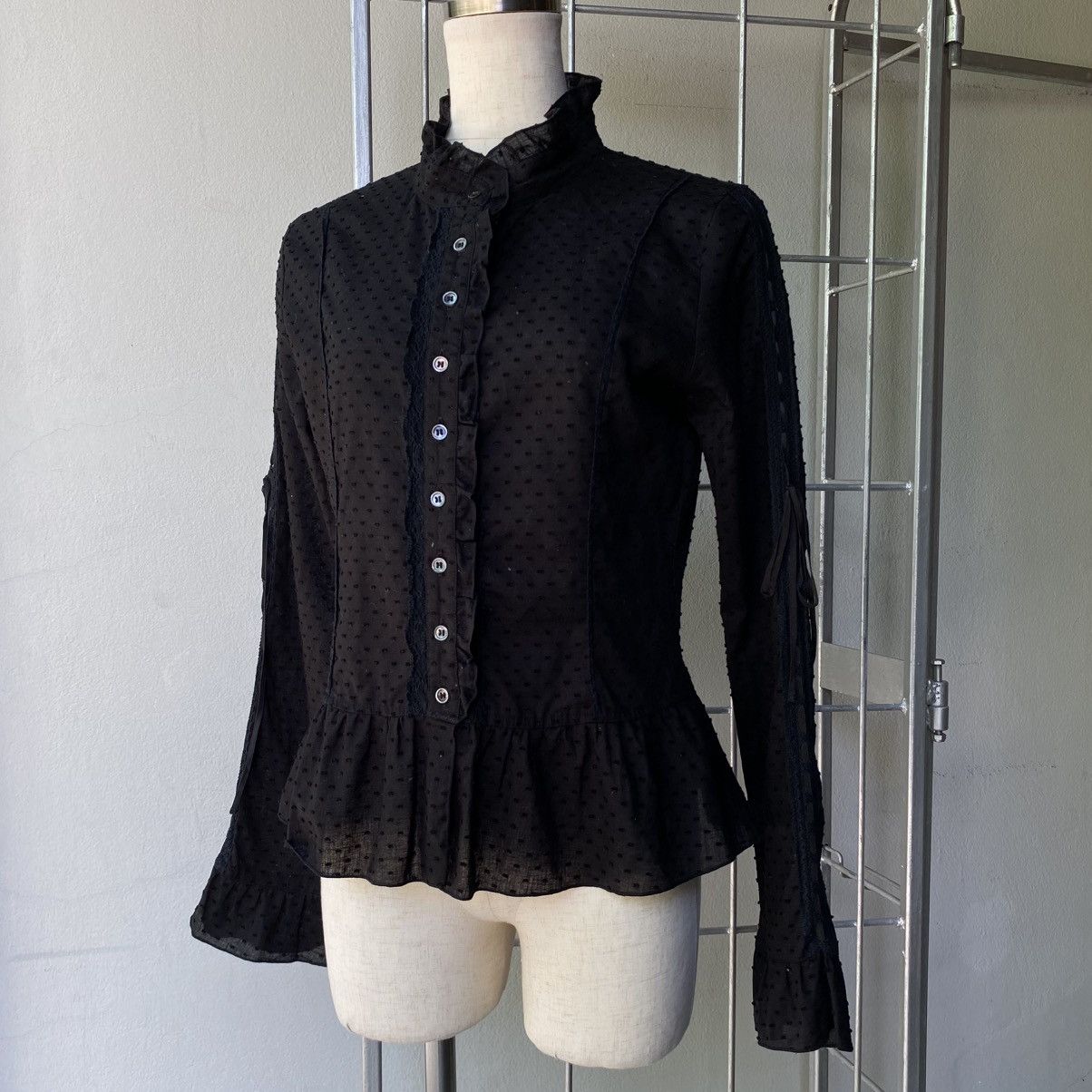 Tornado Mart TORNADO MART Y2K Black Mandarin Lace Blouse Size XS / US 0-2 / IT 36-38 - 20 Thumbnail