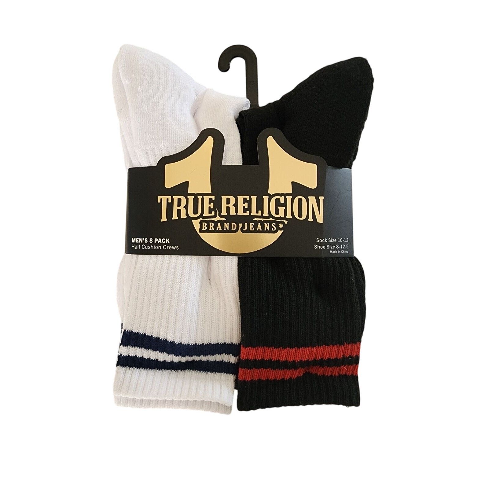 True Religion True Religion Crew Socks Half Cushion 8-Pair Black White Size ONE SIZE - 1 Thumbnail