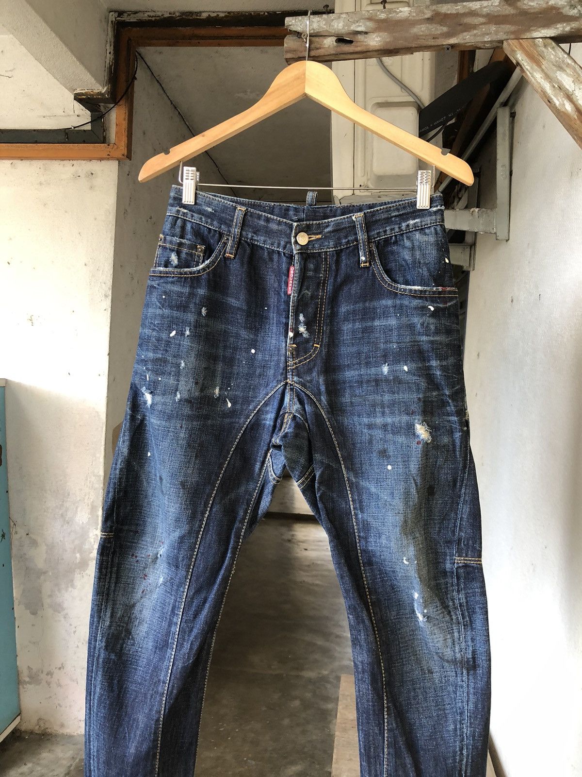 Dsquared2 Nice❗️Dsquared Splash Paint Distressed Denim Curve Cut Size US 28 / EU 44 - 3 Thumbnail