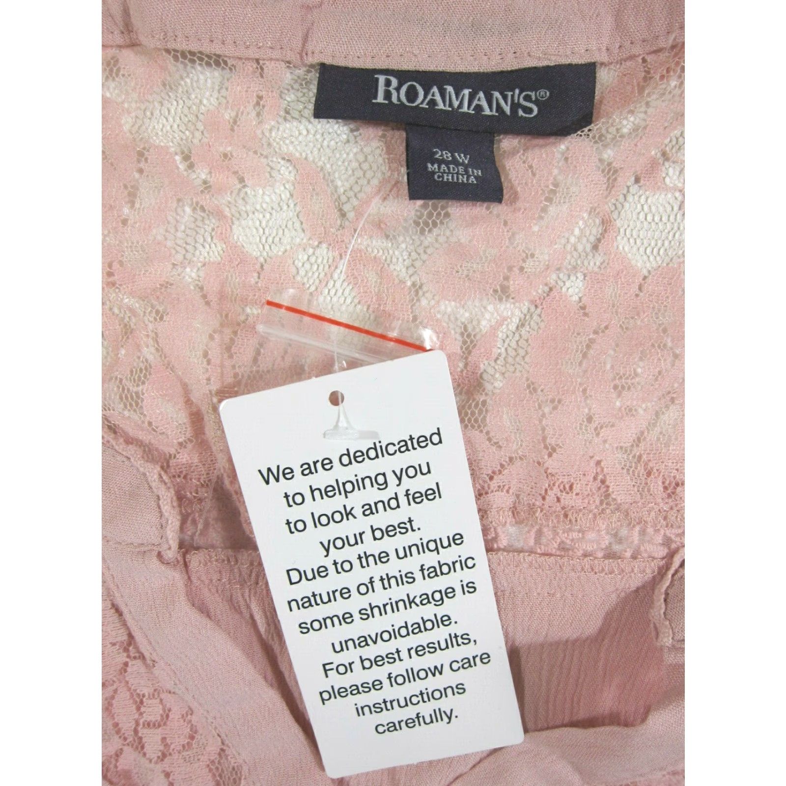 Vintage NWT Roaman's 100% Rayon Pink Embroidered Lace Long Sleeve Blouse Top Women 28W Size 4XL / US 24-26 - 4 Thumbnail