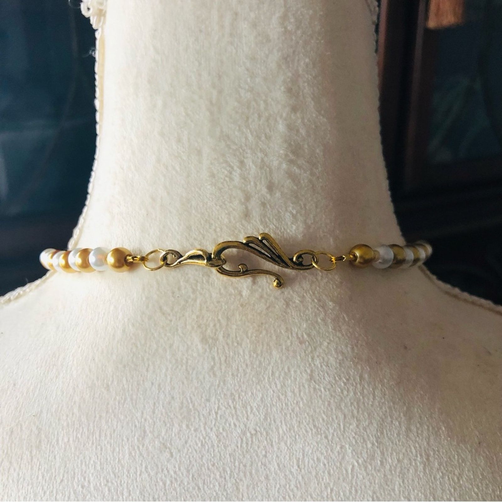 Handmade Handcrafted repurpose large stone filigree Pearl necklace Size ONE SIZE - 7 Thumbnail