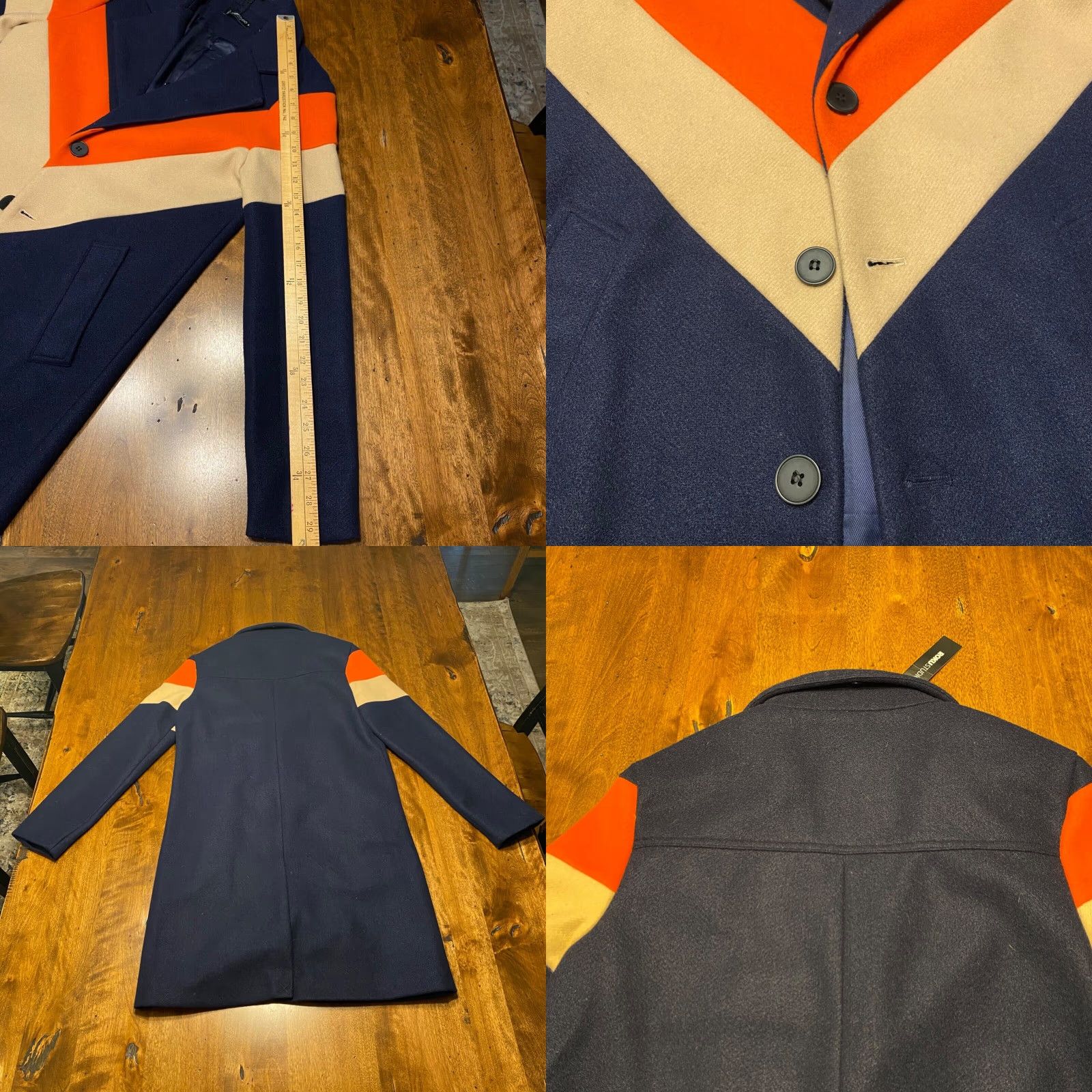 Vintage ROKU STUDIO Mens Small Navy Blue Orange Brown Peacoat Blazer Coat Jacket NEW Size 36R - 8 Thumbnail