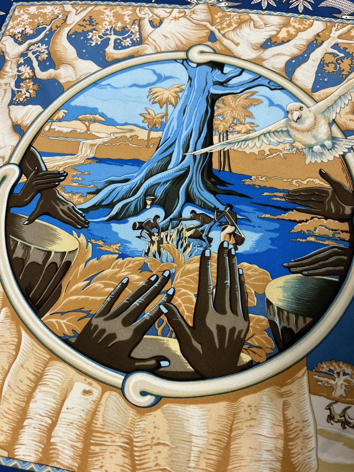 Designer × Hermes × Vintage Hermes Au som du tam-tam silk scarf full print handkerchief Size ONE SIZE - 16 Thumbnail