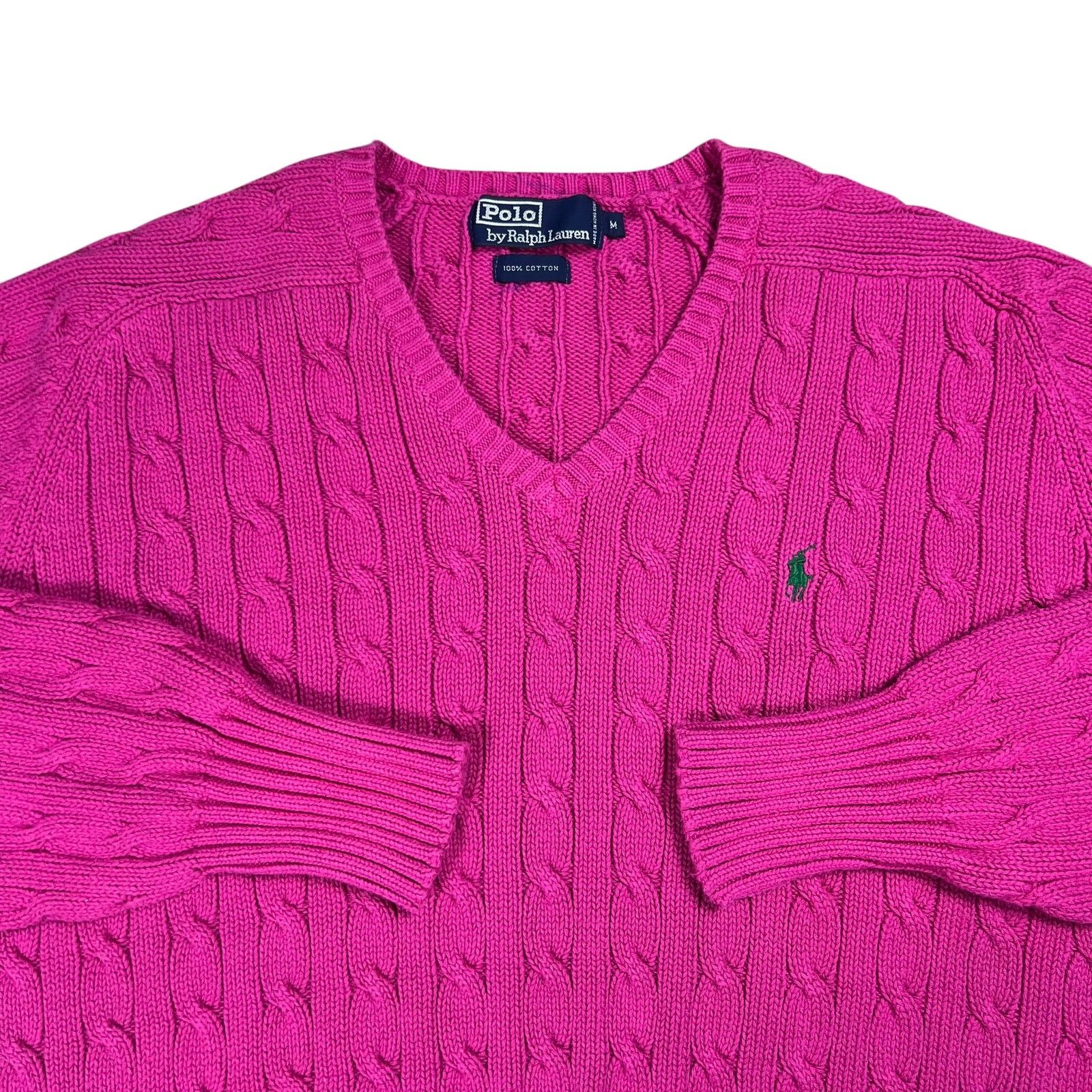 Polo Ralph Lauren × Vintage 90s Polo Ralph Lauren pink mini horse 100% cotton v sweater Size US M / EU 48-50 / 2 - 2 Thumbnail