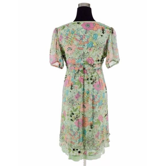 VTG Cynthia Steffe Green Floral Lace Velvet Dress| Whimsigot