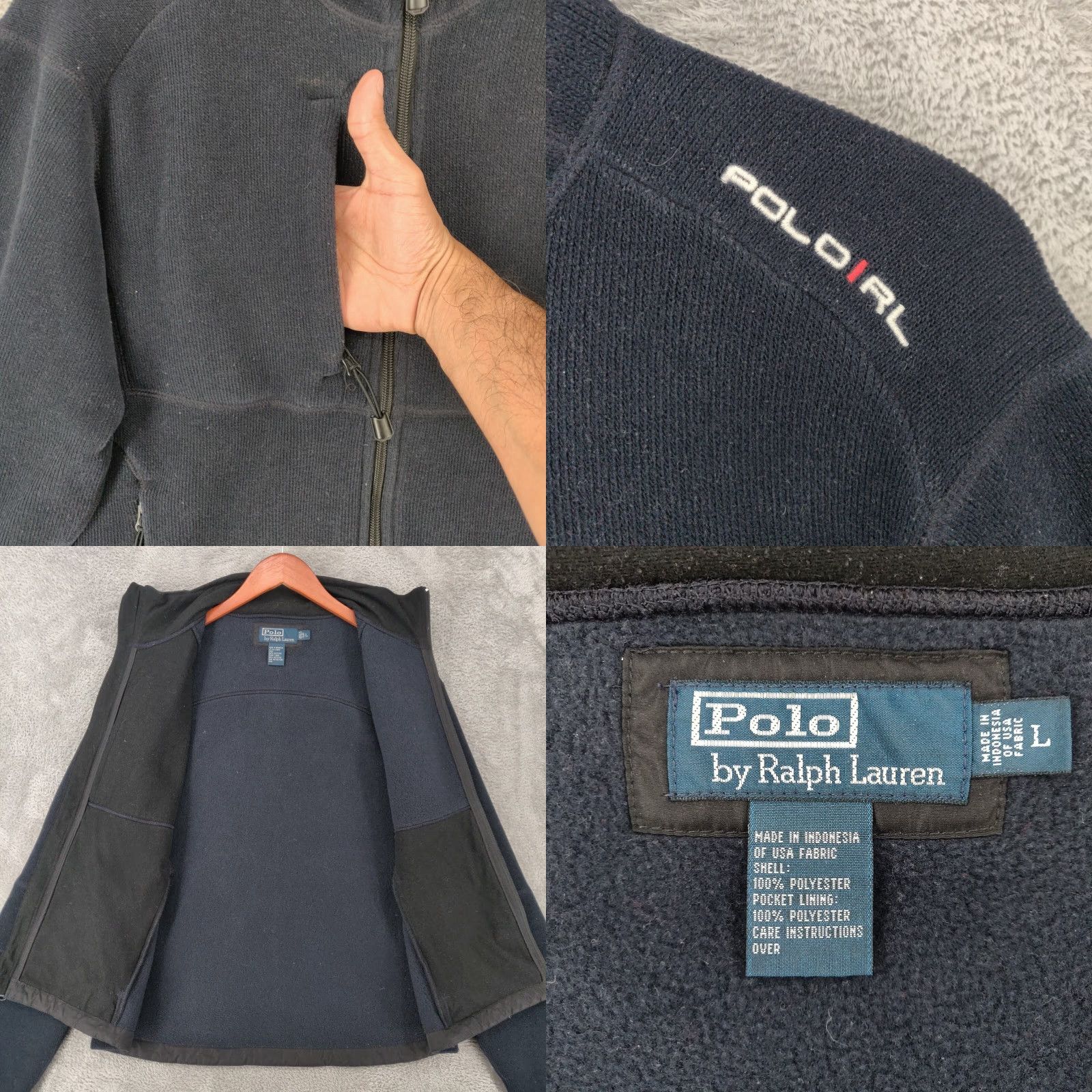 Polo Ralph Lauren VINTAGE Polo Ralph Lauren Jacket Mens L Blue Full Zip Fleece Bomber Pony 90s Size US L / EU 52-54 / 3 - 8 Thumbnail