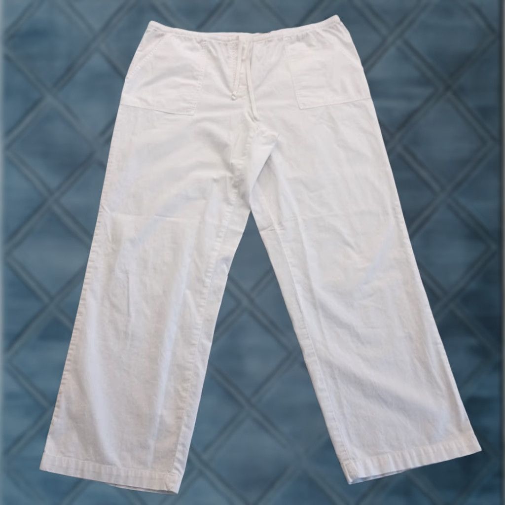Vintage LL Bean Ankle Pants Womens L Tall White Drawstring Pockets 38x31 High Rise Pants Mens? Actually Women. Size 36" / US 14 / IT 50 - 1 Thumbnail