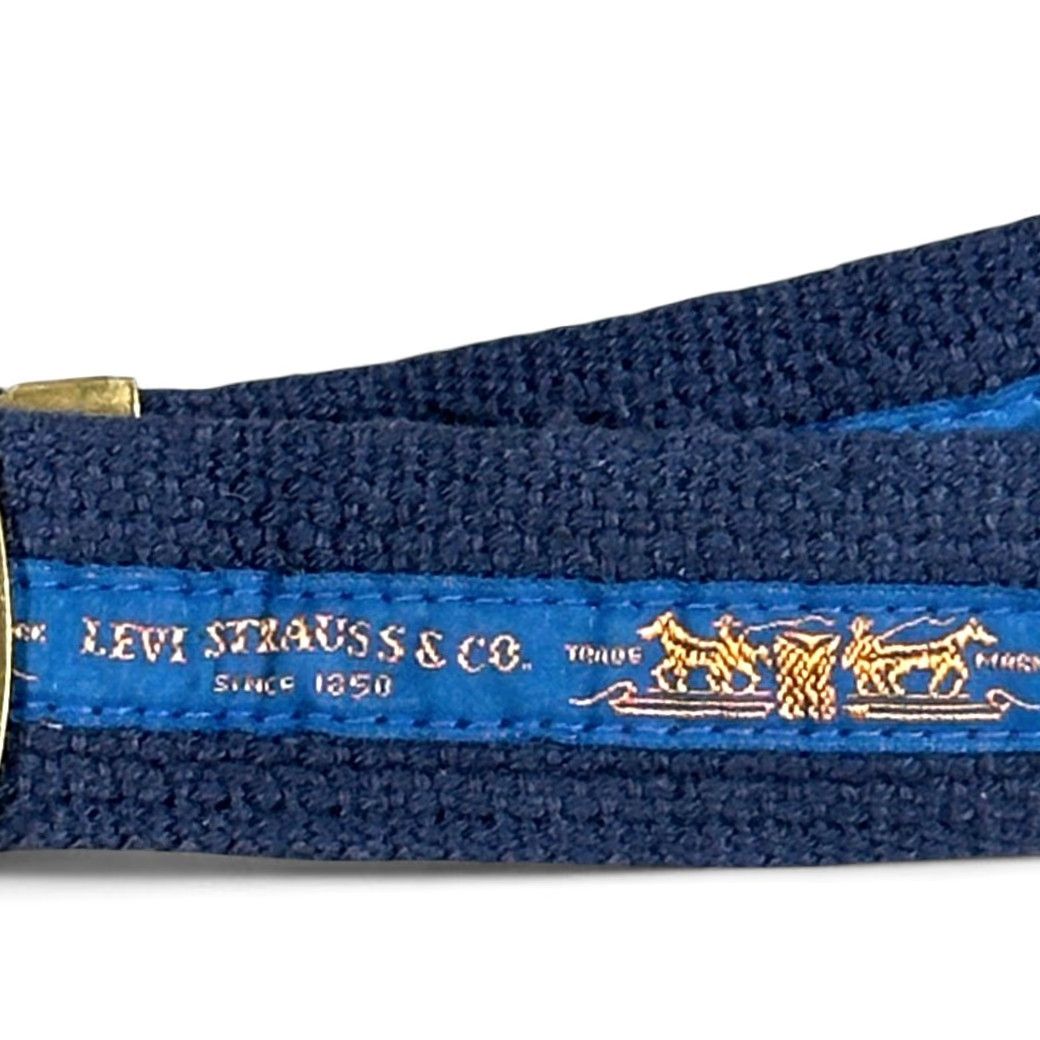Levi's VINTAGE Levi's Belt Mens 30 Blue Canvas Slide 1980 Olympic Games USA 80s Belt Mens Blue 30 USA 80s Levis Catalog Logo Buckle Size 30 - 3 Thumbnail