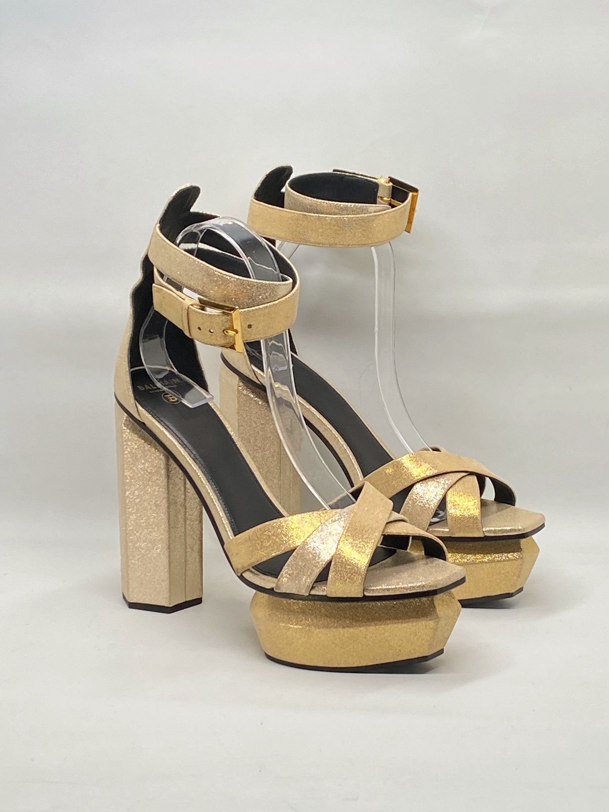 Balmain Balmain Ava Metallic Leather Platform Sandals size 39 Size US 9 / IT 39 - 3 Thumbnail