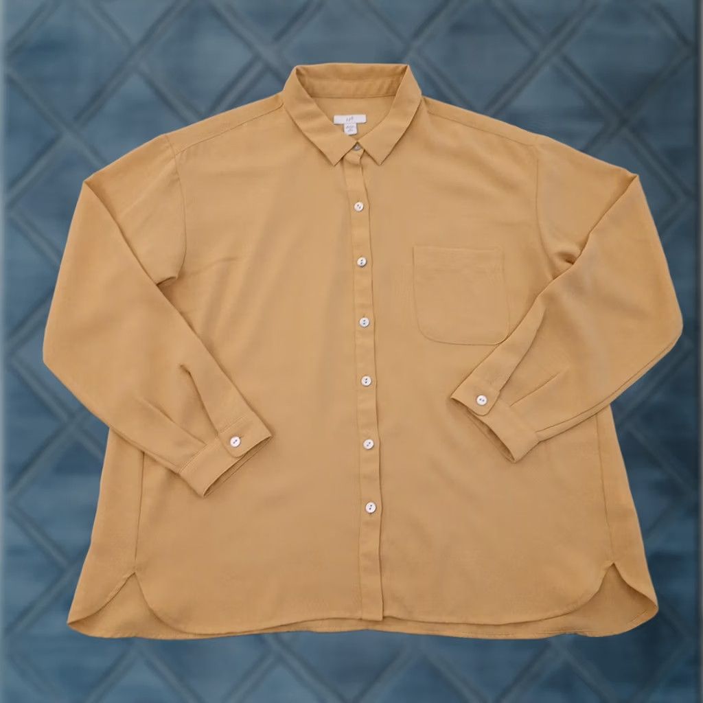 J. Jill J.Jill Shirt Womens PM Petite Yellow Long Sleeve Button Up Polyester Size M / US 6-8 / IT 42-44 - 1 Thumbnail