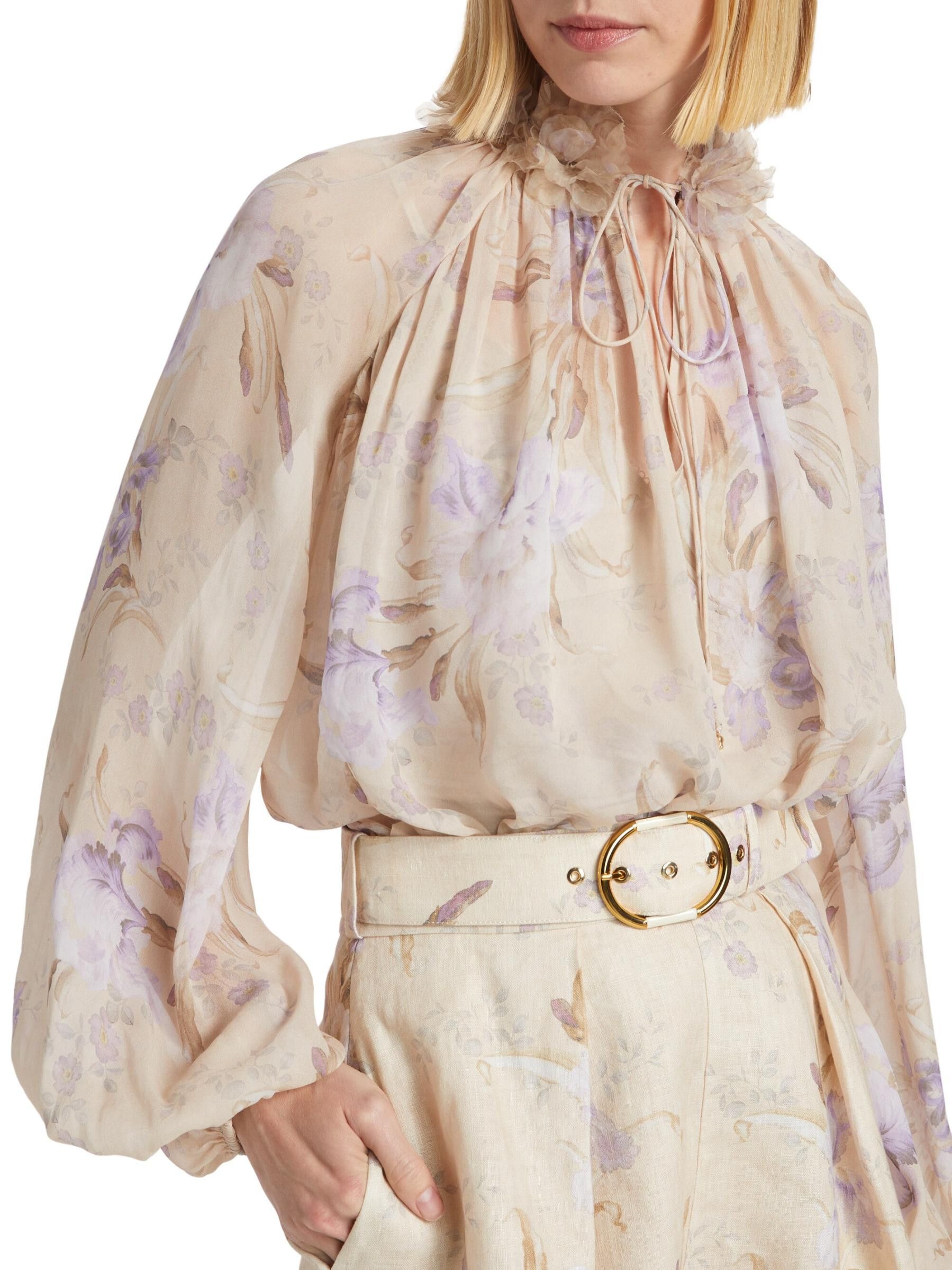 Zimmermann oc11z0825 Eden Floral Ruffled Neck Blouse in Multicolor Size M / US 6-8 / IT 42-44 - 5 Thumbnail