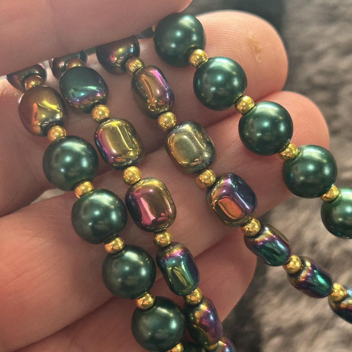Handmade Handcrafted double strand oil slick peacock pearl necklace Size ONE SIZE - 6 Thumbnail