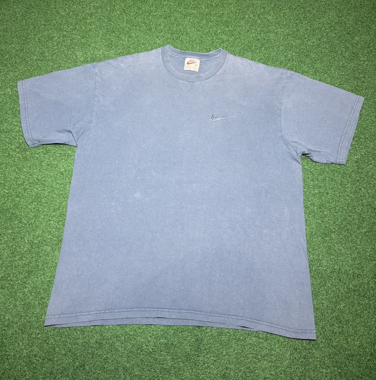 Nike Vintage 90s Nike USA Made Blue/Gray Embroidered Lrg T Shirt Size US L / EU 52-54 / 3 - 1 Thumbnail