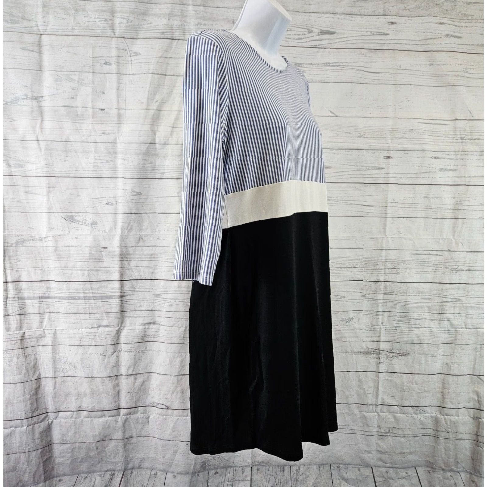 J. Jill J. Jill Womens Dress Stripe 3/4 Sleeve Blue Black Petite Medium Size M / US 6-8 / IT 42-44 - 3 Thumbnail