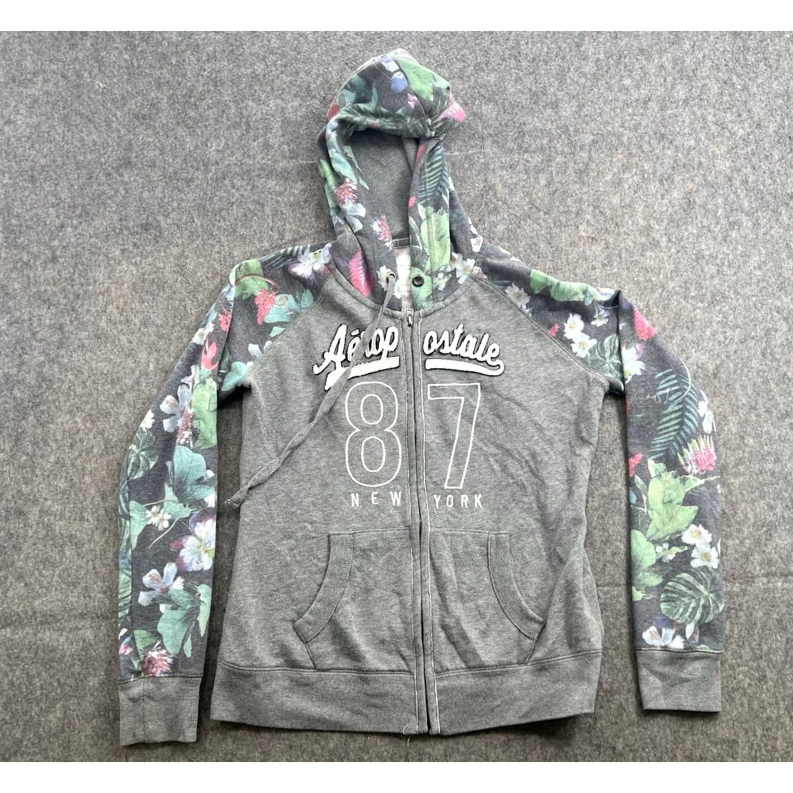 Vintage Aéropostale Hoodie Women Full Zip Gray Tropical Palm Leaf Embroidered Graphic Logo Sz M Jacket Size M / US 6-8 / IT 42-44 - 2 Thumbnail