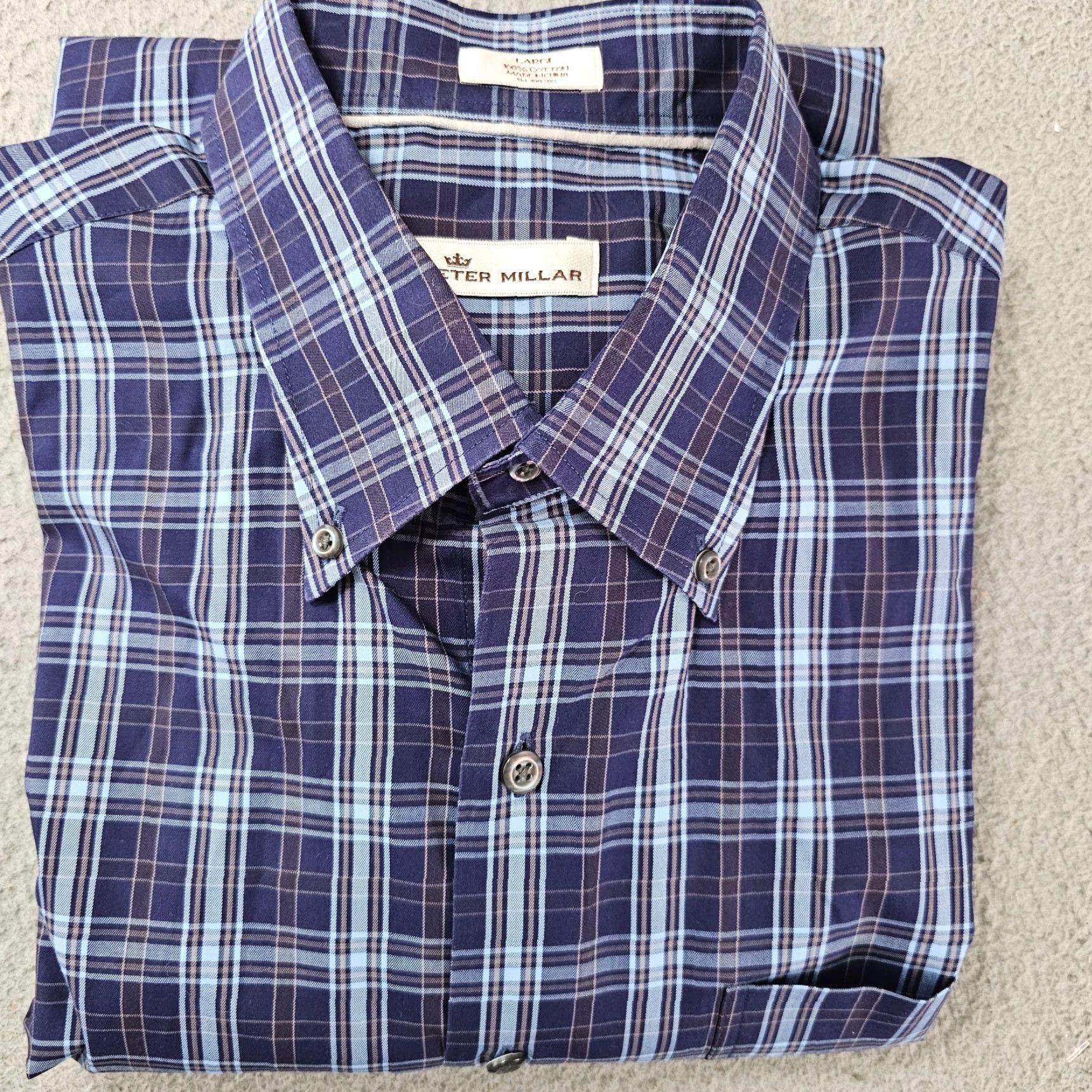 Peter Millar Peter Millar Shirt Mens Large Navy Check Button Down 100% Cotton Long Sleeve Size US L / EU 52-54 / 3 - 2 Thumbnail