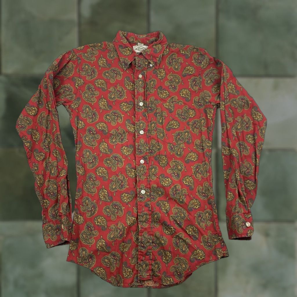 Vintage VINTAGE Model Women's Button-Up Shirt 16 Red Paisley Long Sleeve 70s Classic Size XXL / US 16-18 / IT 52-54 - 1 Thumbnail