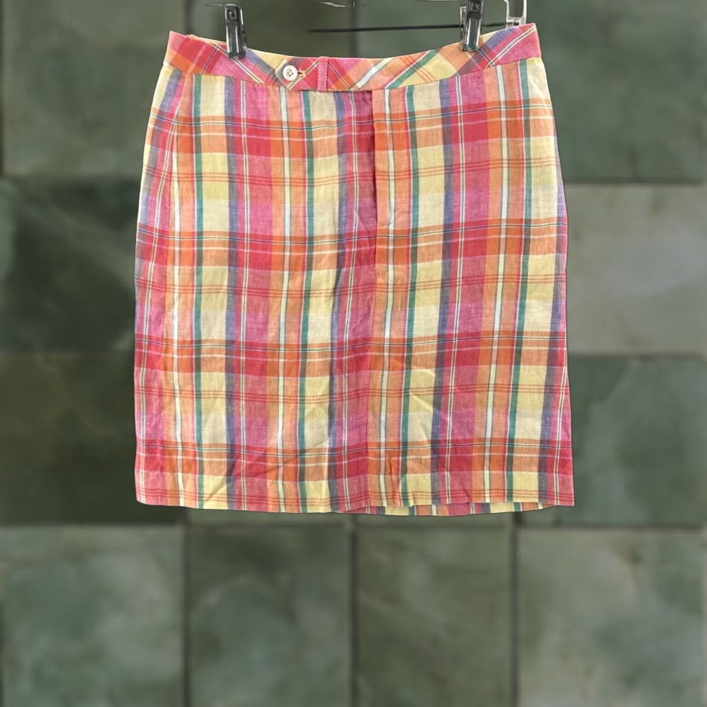 Polo Ralph Lauren Ralph Lauren Sport Skirt Multicolor Plaid A Line Knee Length Linen Womens 6 Size 28" / US 6 / IT 42 - 1 Thumbnail