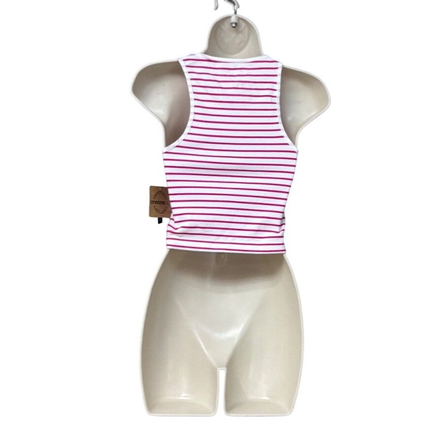 Other One Step Women's Seamless Ribbed Cropped Tank, Red/White, L Size ONE SIZE - 2 Thumbnail