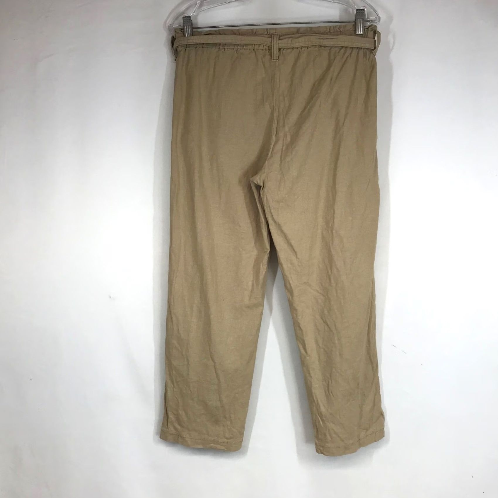 Vintage Lila Ryan Paperbag Waist Linen Blend Pants Small Tan Beige Straight Leg Tie Belt Pockets Women Size 28" / US 6 / IT 42 - 4 Thumbnail