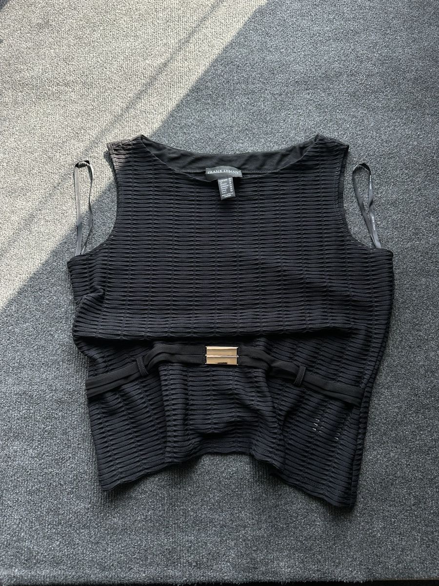 Frank Lyman LUXURY 🚨 WOMEN FRANK LYMAN BLACK BELT TANK TOP OLD MONEY Size XXL / US 16-18 / IT 52-54 - 2 Thumbnail