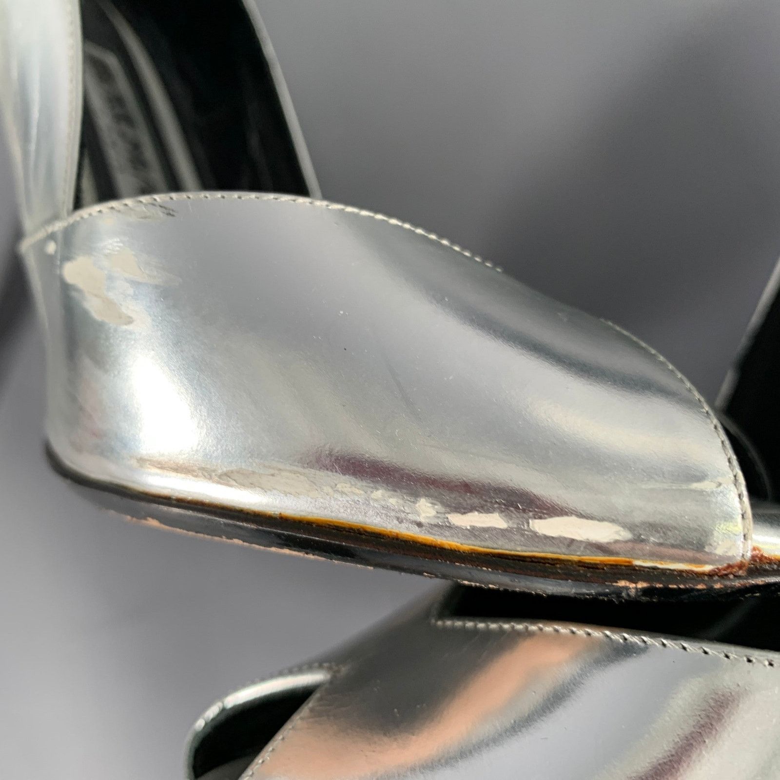 Balmain BALMAIN Size 6 Silver Patent Leather Peep Toe Heels Pumps Size US 6 / IT 36 - 10 Thumbnail