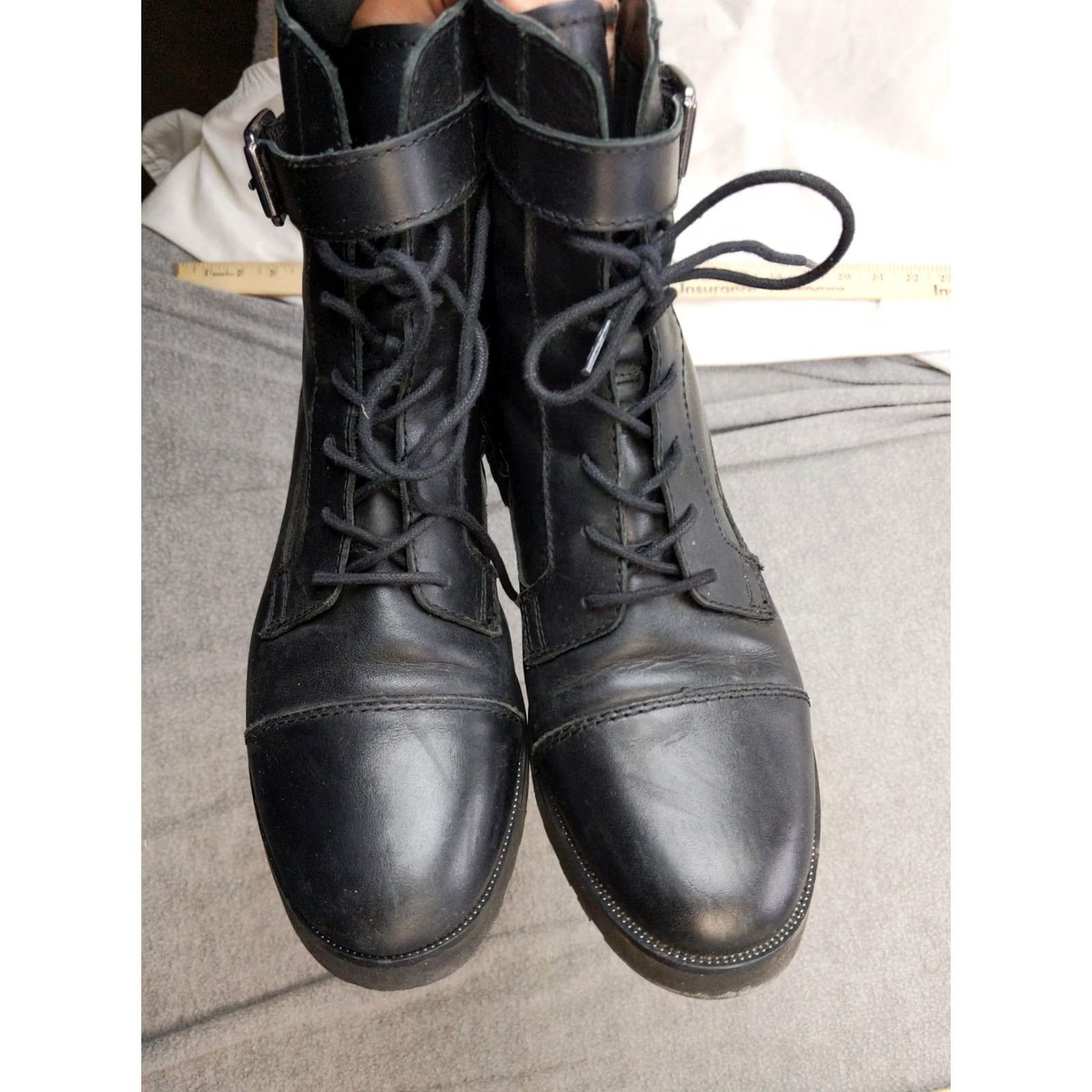 Franco Sarto Franco Sarto Boots Womens 8 Black Leather Ankle Combat Zip Buckle Booties Size US 8 / IT 38 - 3 Thumbnail