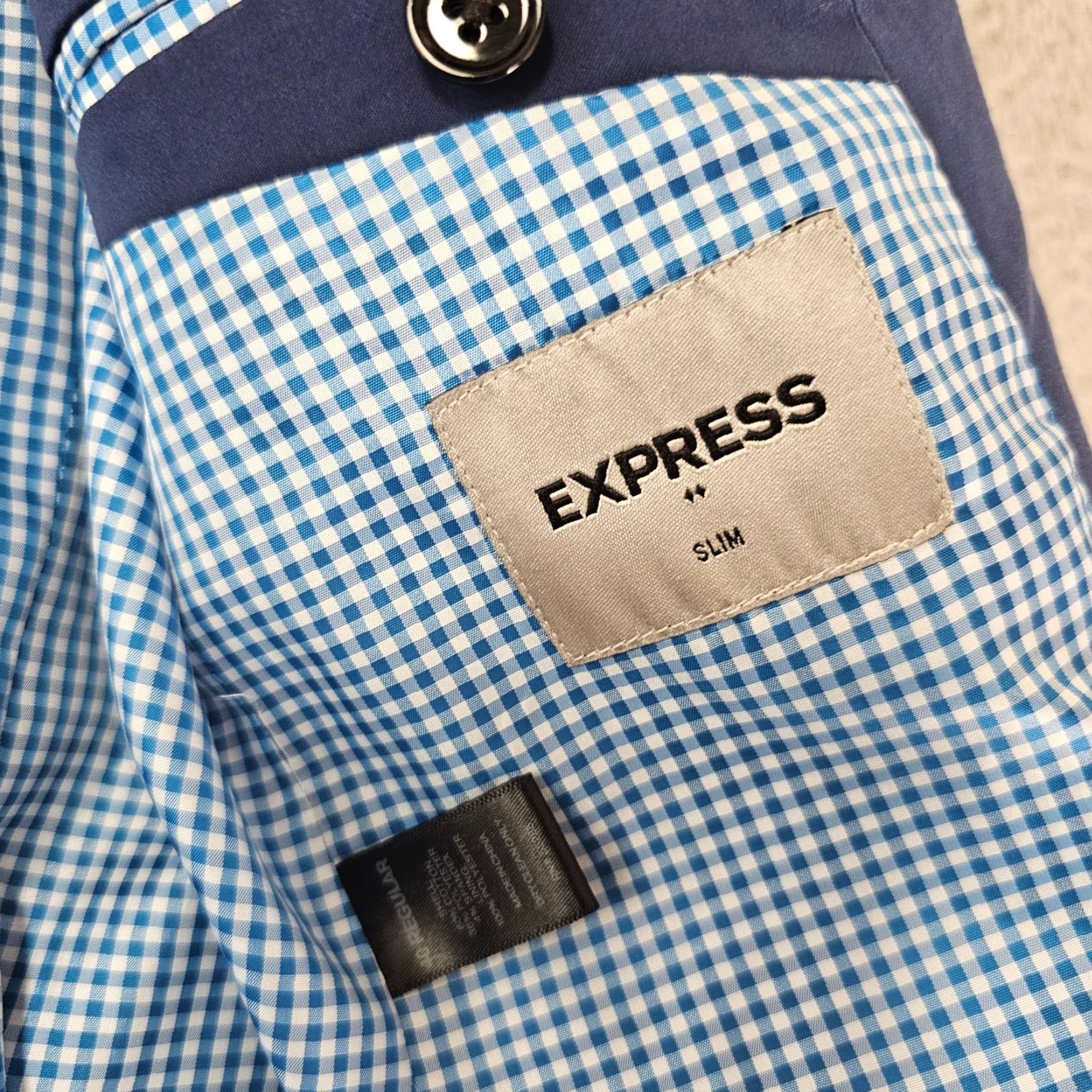 Express Express Blazer Mens Slim Fit 40R Blue Cotton Polyester 2 Button Single-Breasted Notch Lapel Jacket Style Blazer Size 40R - 6 Thumbnail