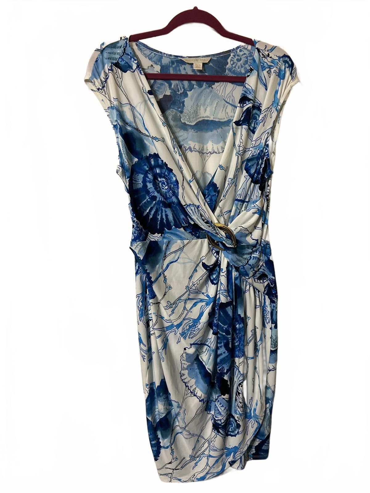 Other Boston Proper Blue White Floral Wrap Dress Buckle Detail Size XXL / US 16-18 / IT 52-54 - 2 Thumbnail