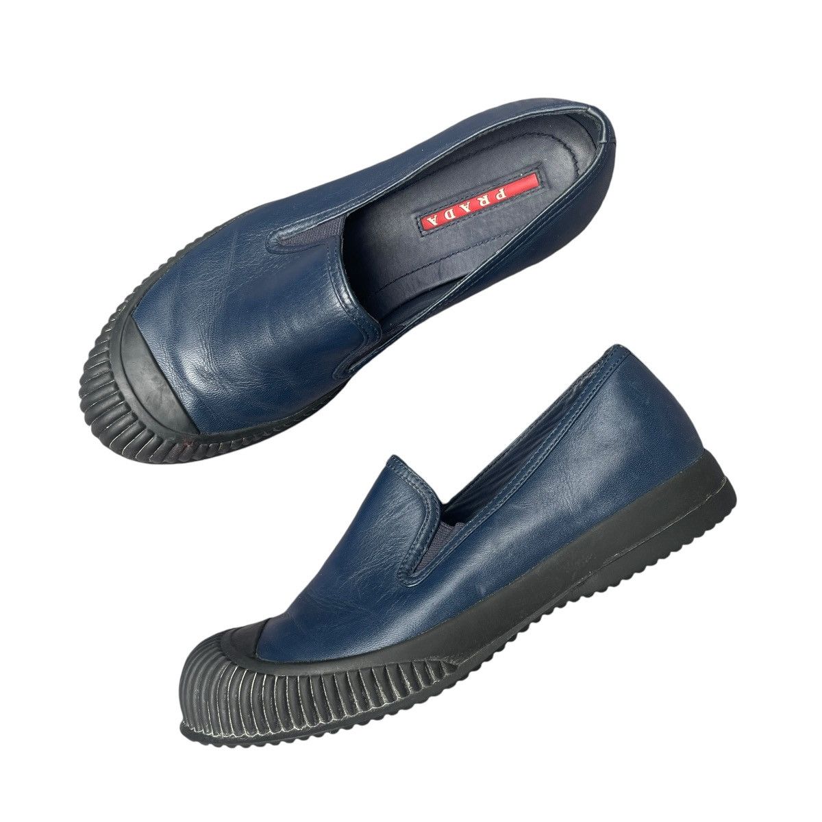Prada Prada - Military Inspired Navy Blue Leather Slipons Size US 5.5 / IT 35.5 - 3 Thumbnail