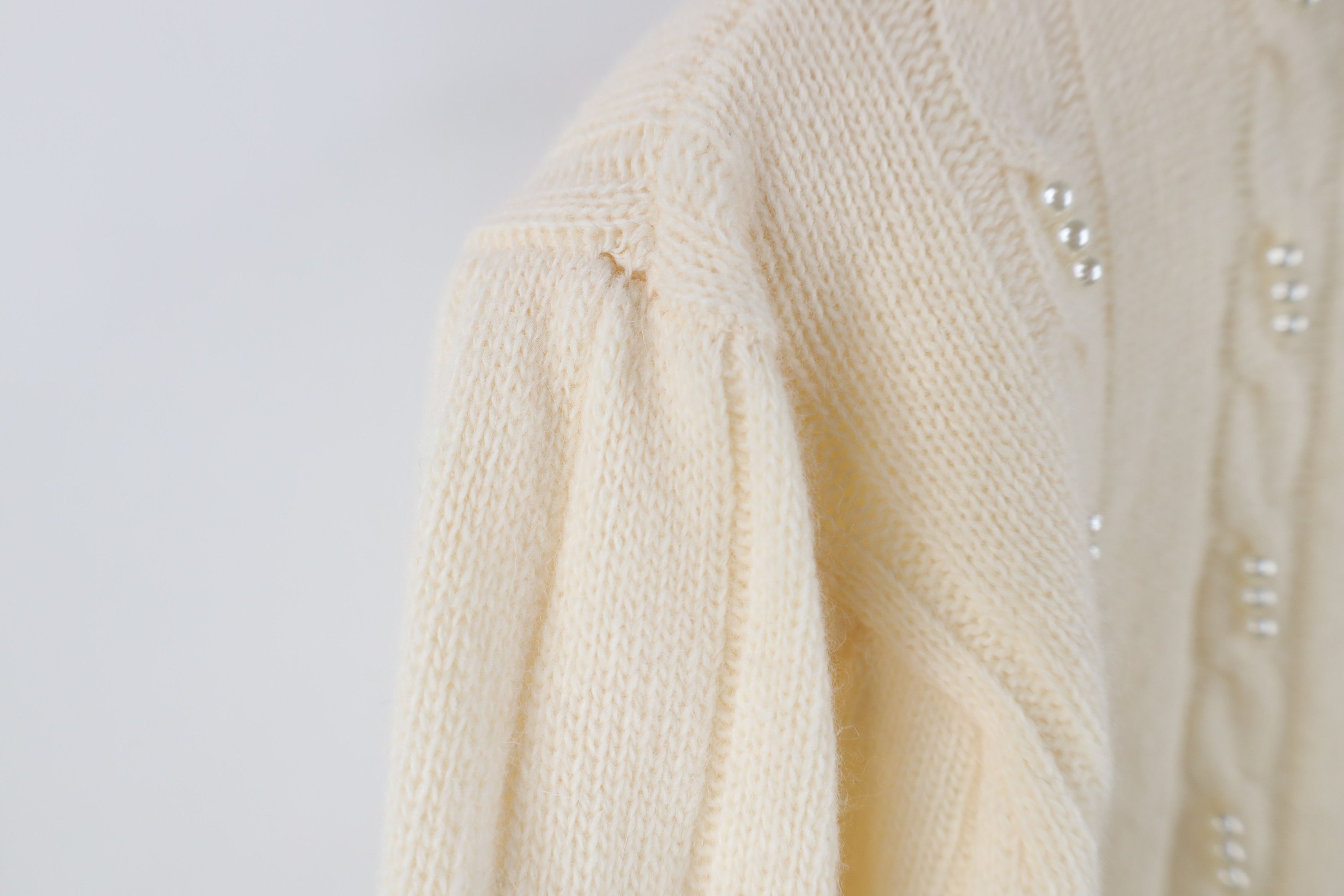 Vintage Vintage 90s Lambswool Angora Knit Cardigan Sweater Cream Size L / US 10 / IT 46 - 6 Thumbnail