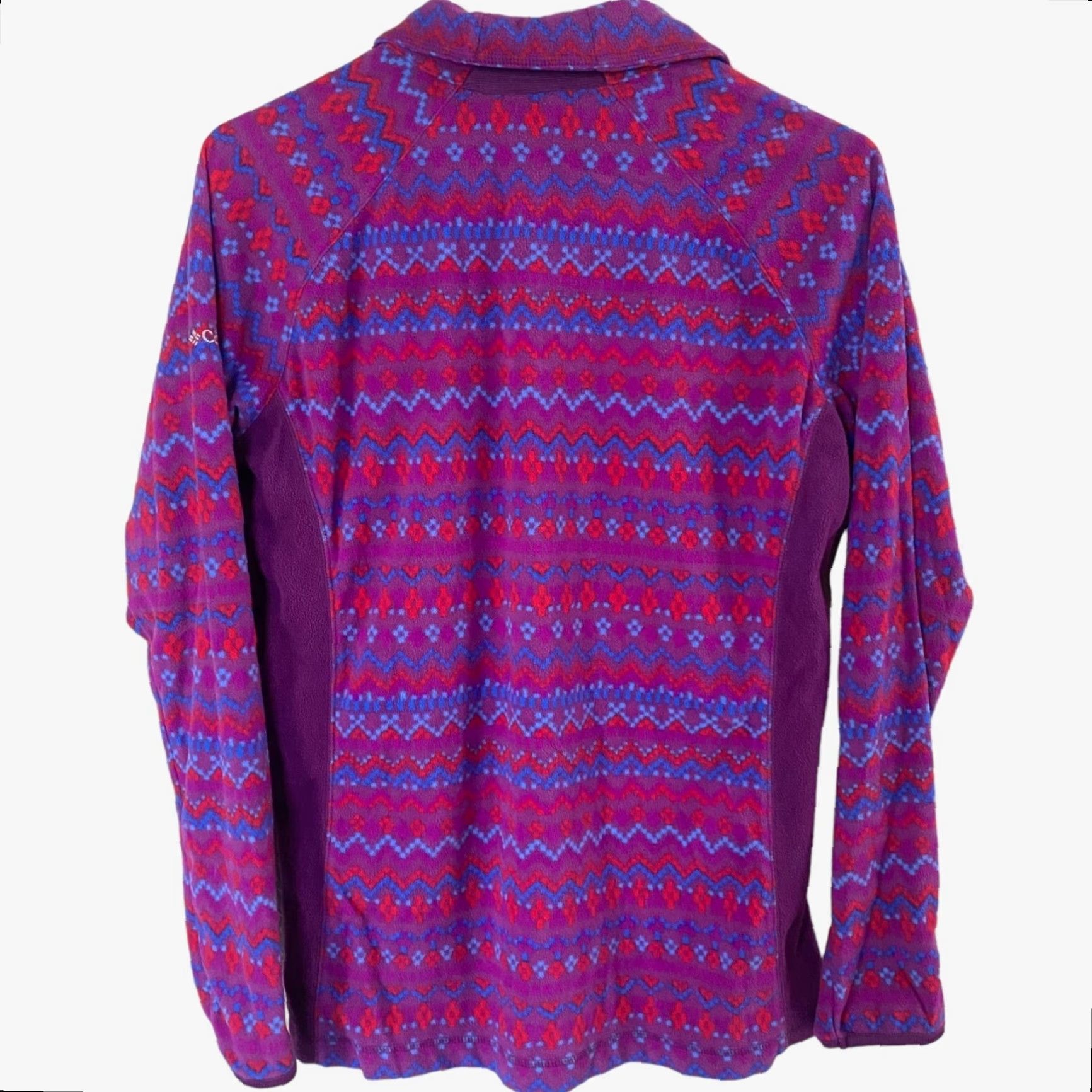 Vintage Columbia Jacket 1/4 Zip Fleece Pullover Womens Large Purple Motif Mock Neck Outerwear Size L / US 10 / IT 46 - 3 Thumbnail