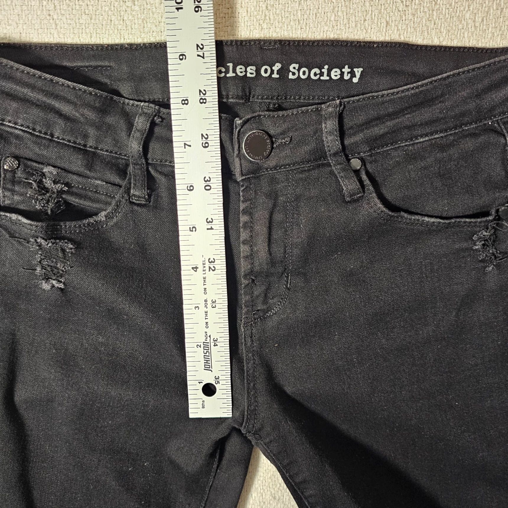 Vintage Articles Of Society Jeans Women's 26 Black Denim Low Rise Skinny Distressed Jeans Size 26" / US 2 / IT 38 - 7 Thumbnail