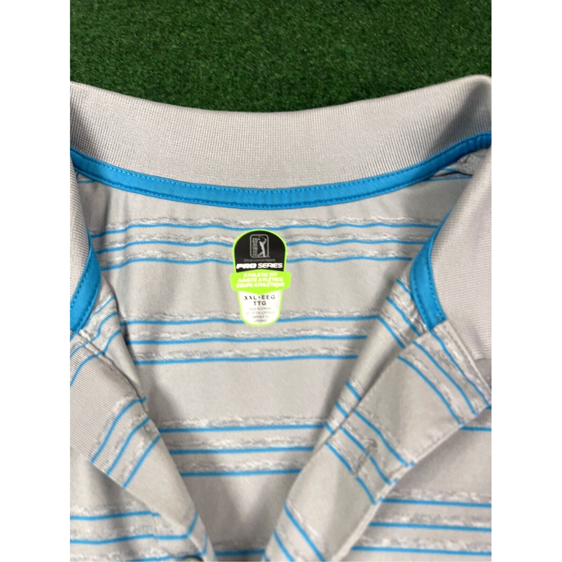 PGA Tour PGA Tour Mens Polo Shirt Pro Series Athletic Fit Gray Blue Golf Polyester 2XL Size US XXL / EU 58 / 5 - 3 Thumbnail
