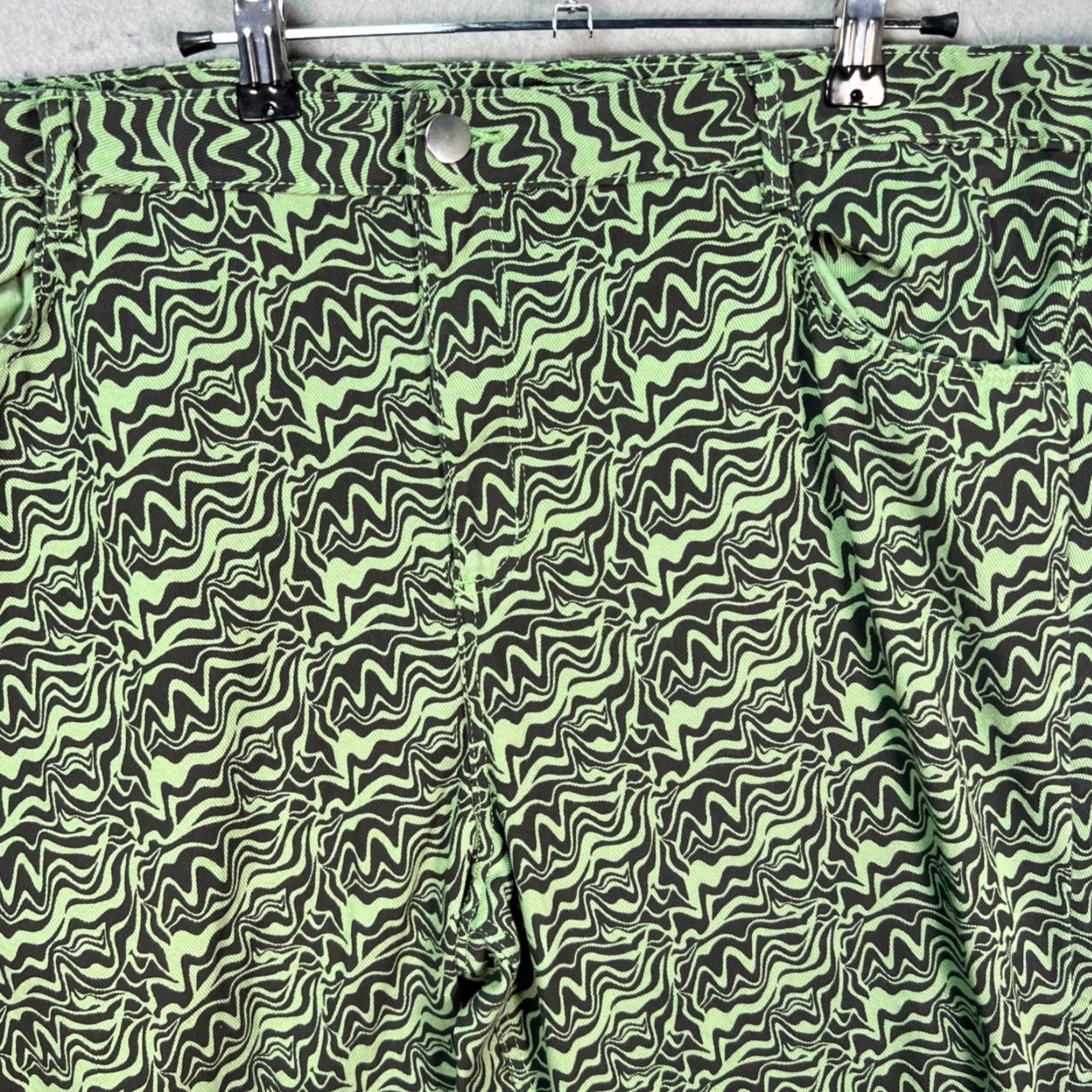 Nique Monkl Womens Size 52 Wavy Green Black Abstract Print Trousers Pants Size 38" / US 16 / IT 52 - 5 Thumbnail
