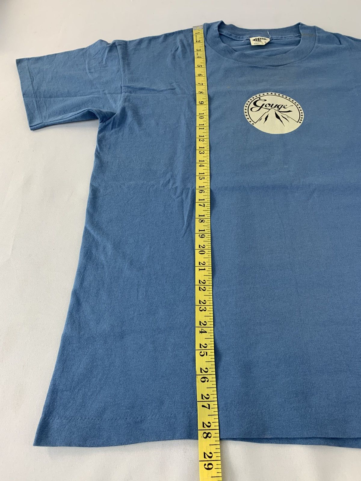 Vintage 90s Gouge USA Clothing Skate Big Logo Sky Blue Tee Size US L / EU 52-54 / 3 - 10 Thumbnail