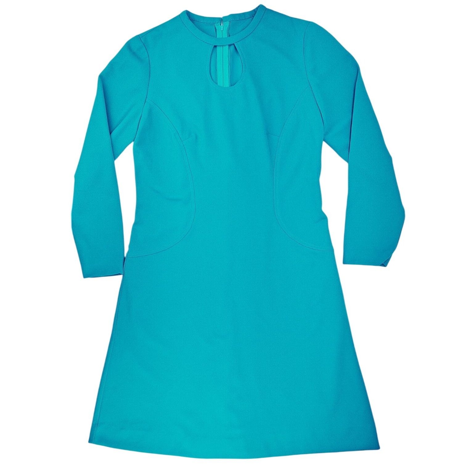 Handmade Vintage Handmade Turquoise Long-Sleeve A-Line Dress Keyhole Size M / US 6-8 / IT 42-44 - 2 Thumbnail