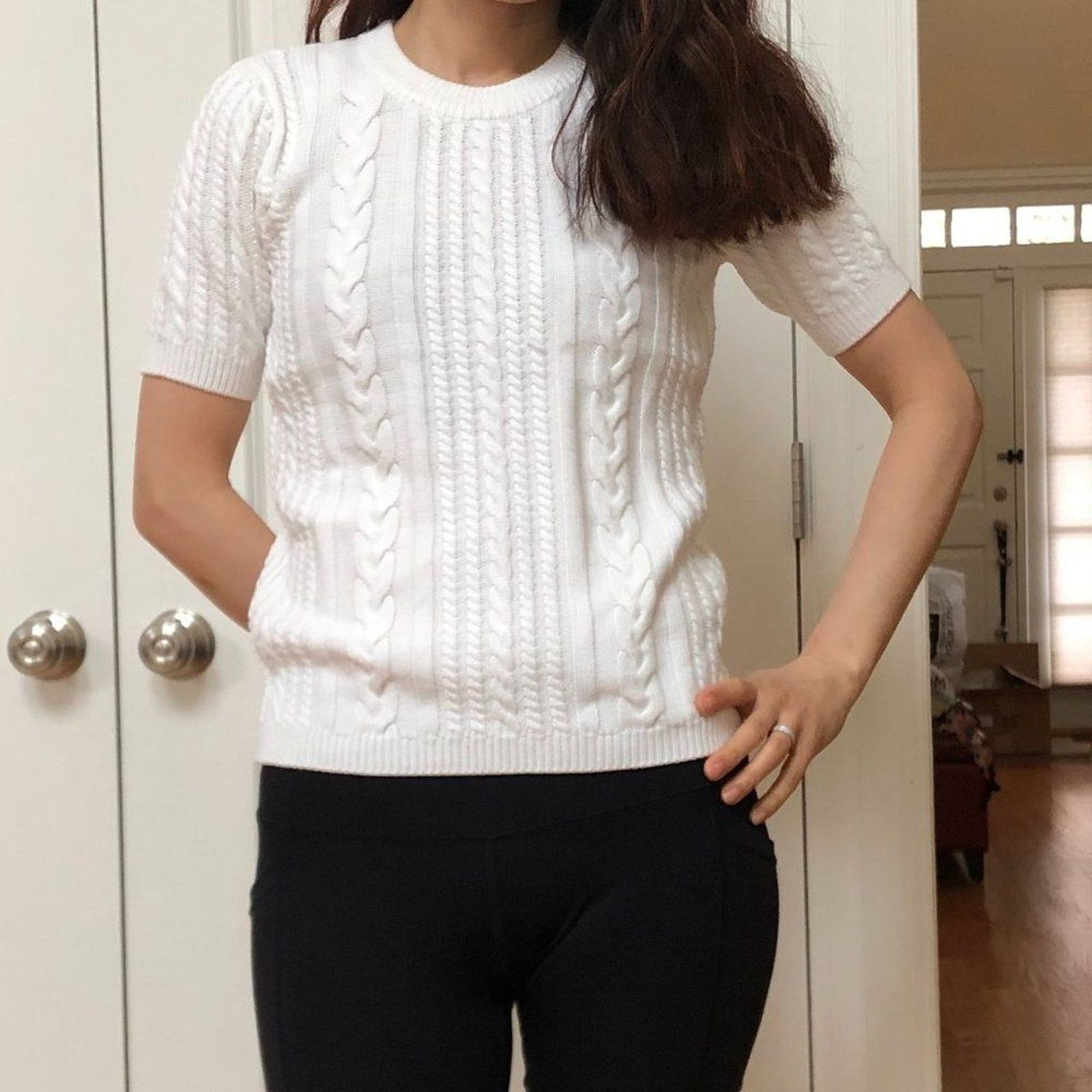 Magaschoni Short Sleeve Cable Knit Sweater from MAGASCHONI Size S / US 4 / IT 40 - 9 Thumbnail