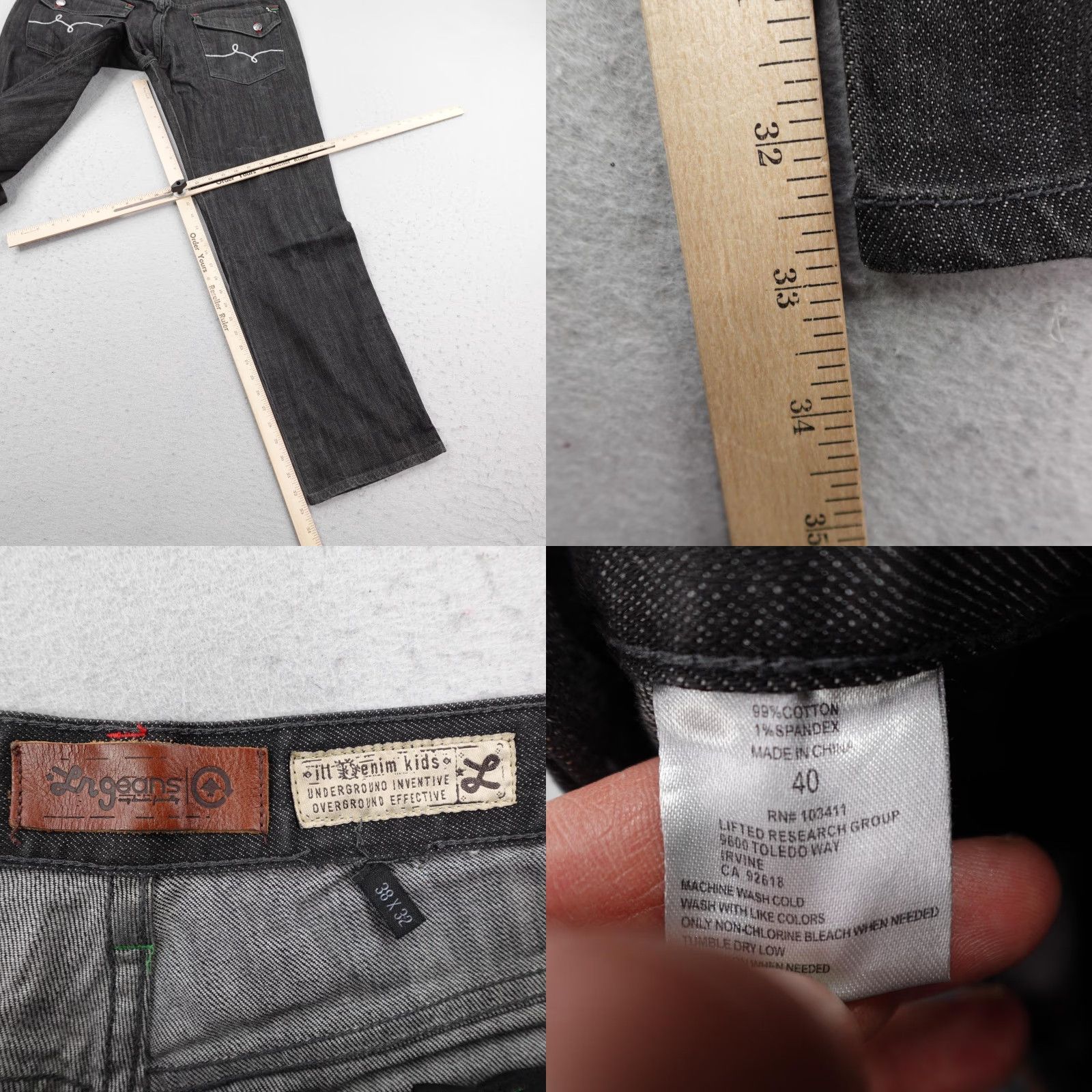Denime VINTAGE LRG Jeans Mens 38x33 Black Denim Loose Baggy Straight Leg Skater Y2K Size US 38 / EU 54 - 9 Thumbnail