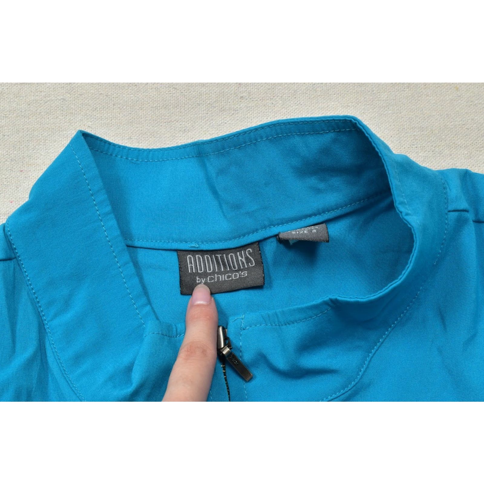 Vintage Chico's Additions Women's Jacket Teal Blue Full Zip Mock Neck Lightweight Polyester Regular Size 3 Size XS / US 0-2 / IT 36-38 - 7 Thumbnail