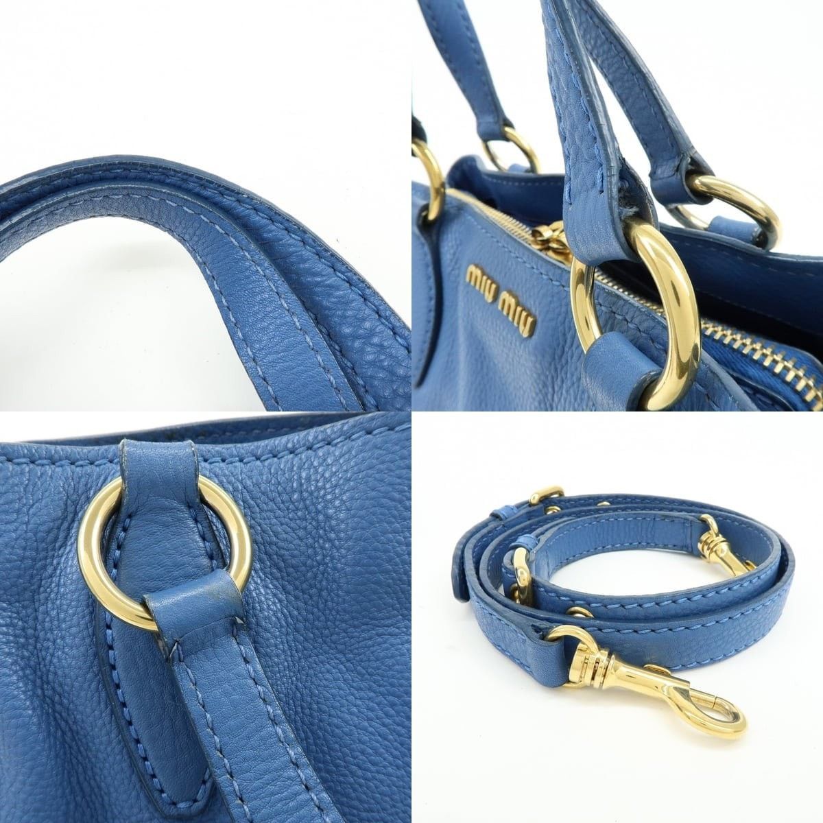 Miu Miu Miu Miu Logo Calfskin Shoulder Bag Blue Size ONE SIZE - 4 Thumbnail