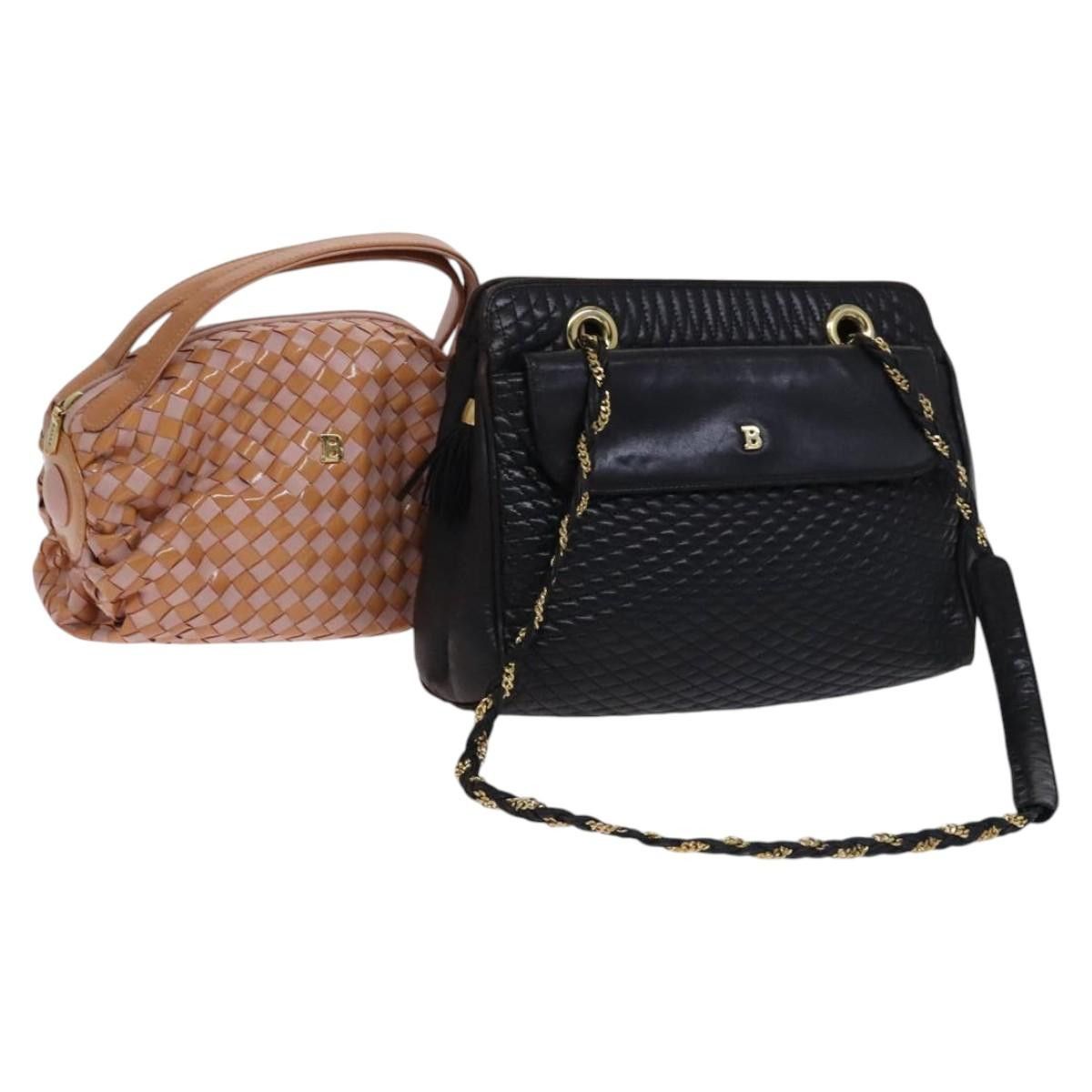 Bally Quilted Chain Shoulder Bag Leather 2Set Brown Beige Auth Bs23601, Women's