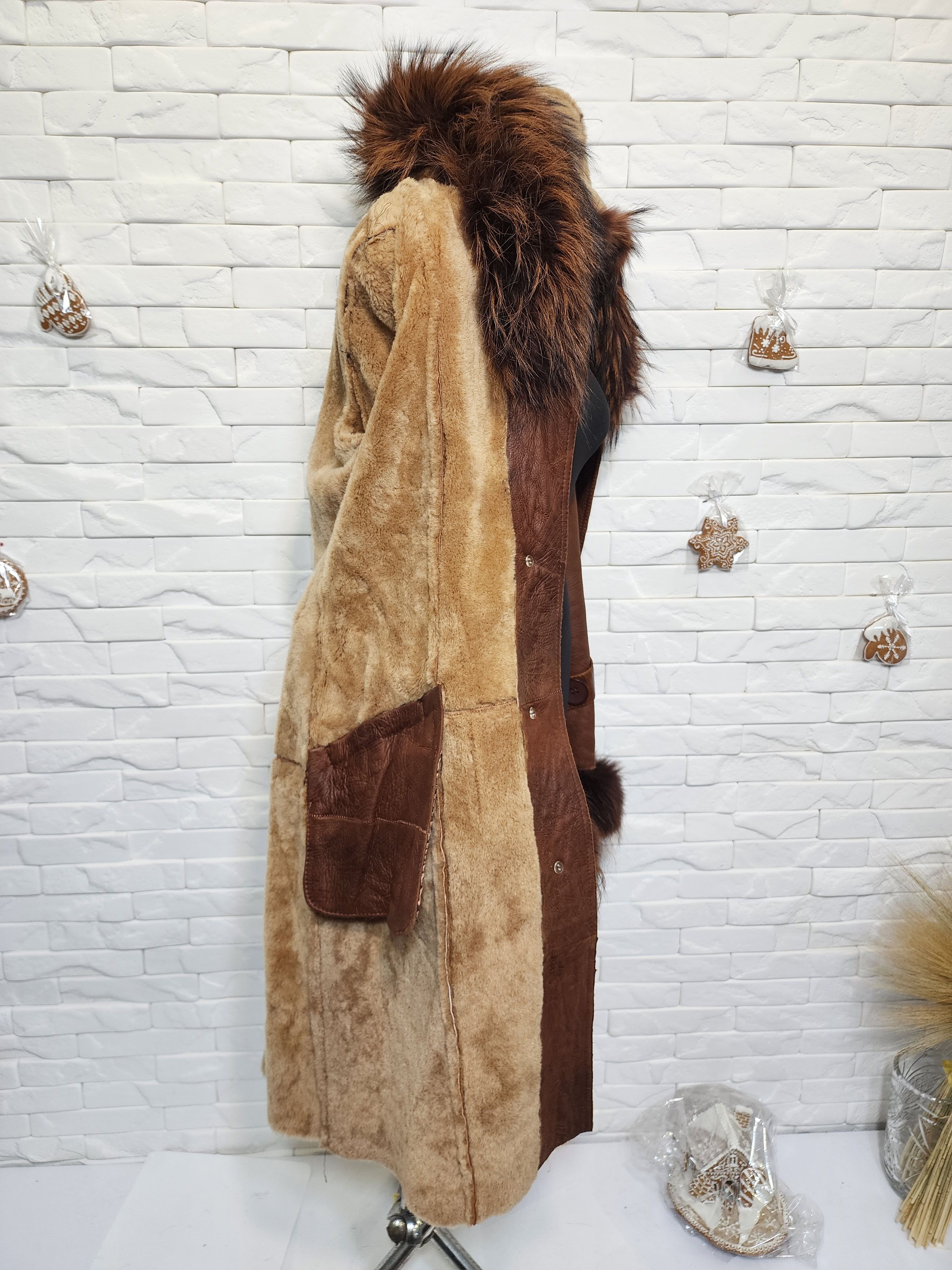 Uniqlo Brown Sheepskin Coat : Hooded Winter Fur Outerwear Size L / US 10 / IT 46 - 8 Thumbnail