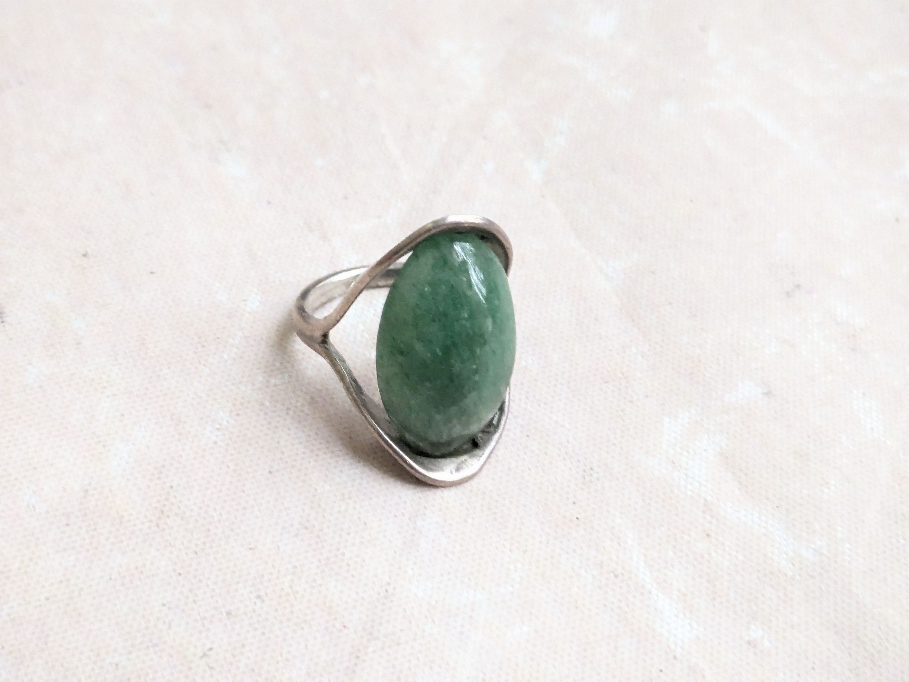 Sterling Silver Vintage Sterling Silver Ring Green Aventurine 5.75 Taxco Size ONE SIZE - 1 Thumbnail